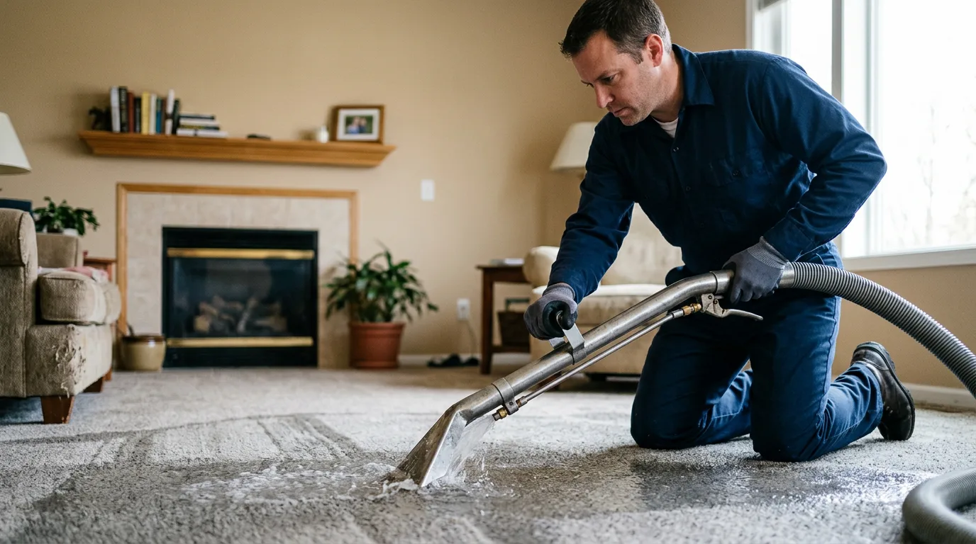 Water damage restoration technician working near Wolcott, IN